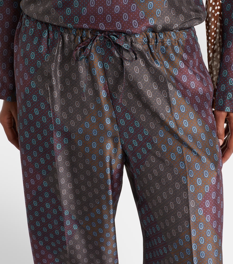 Printed silk satin straight pants