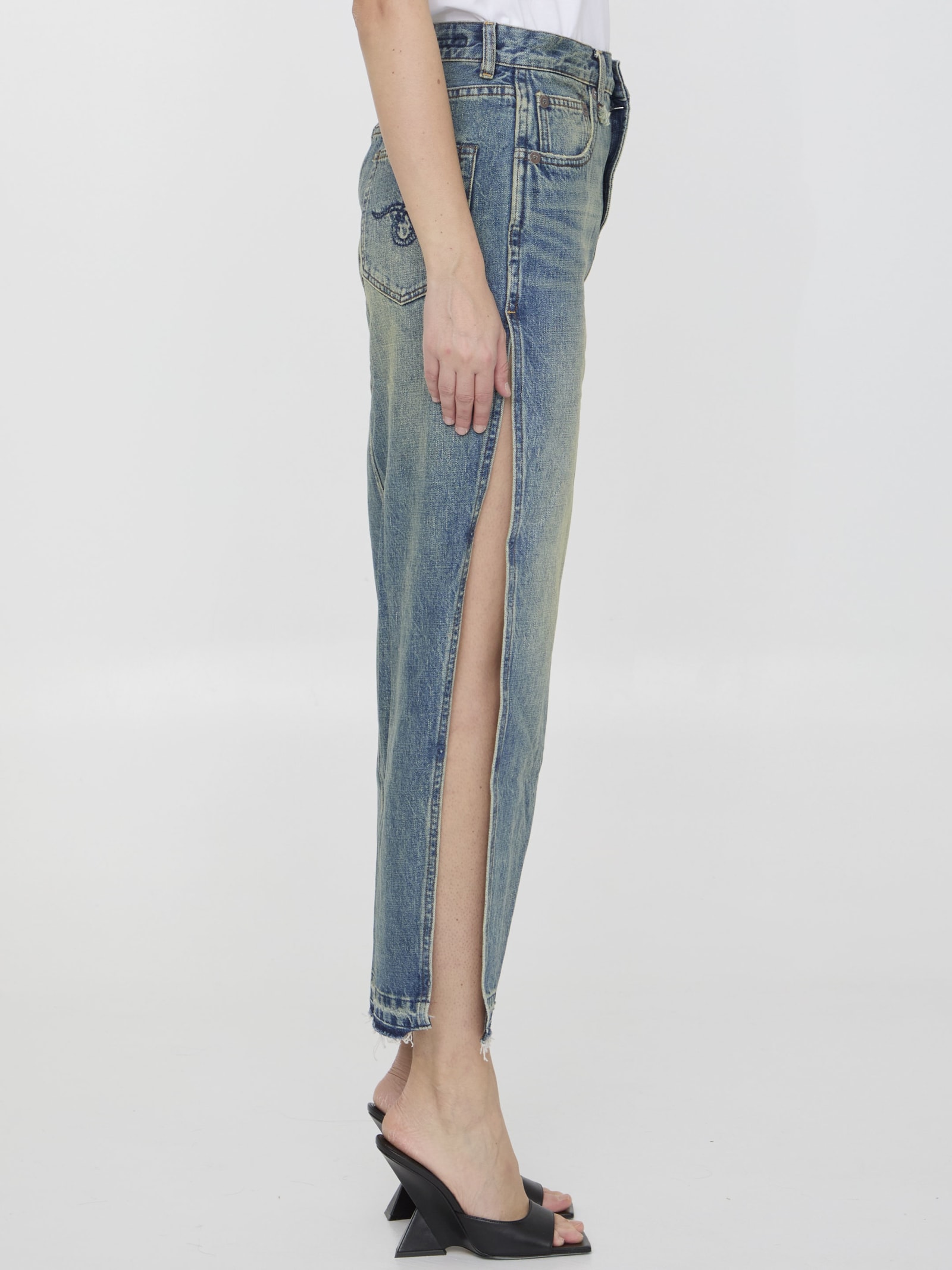 Side-slit denim midi skirt - Blue