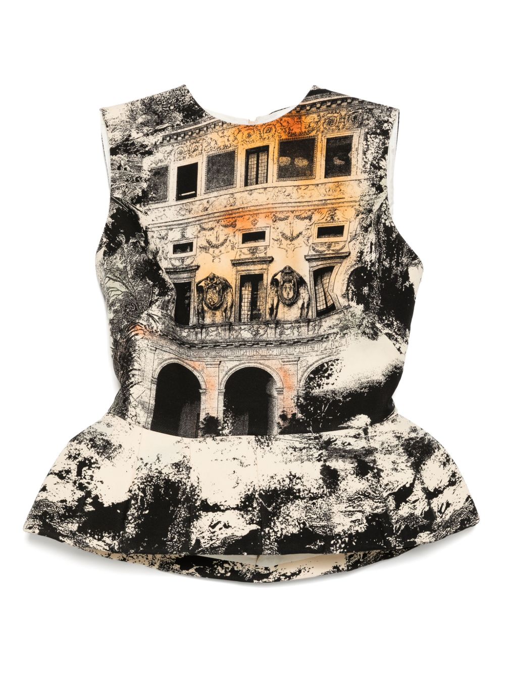 Landscape print peplum top - Yellow