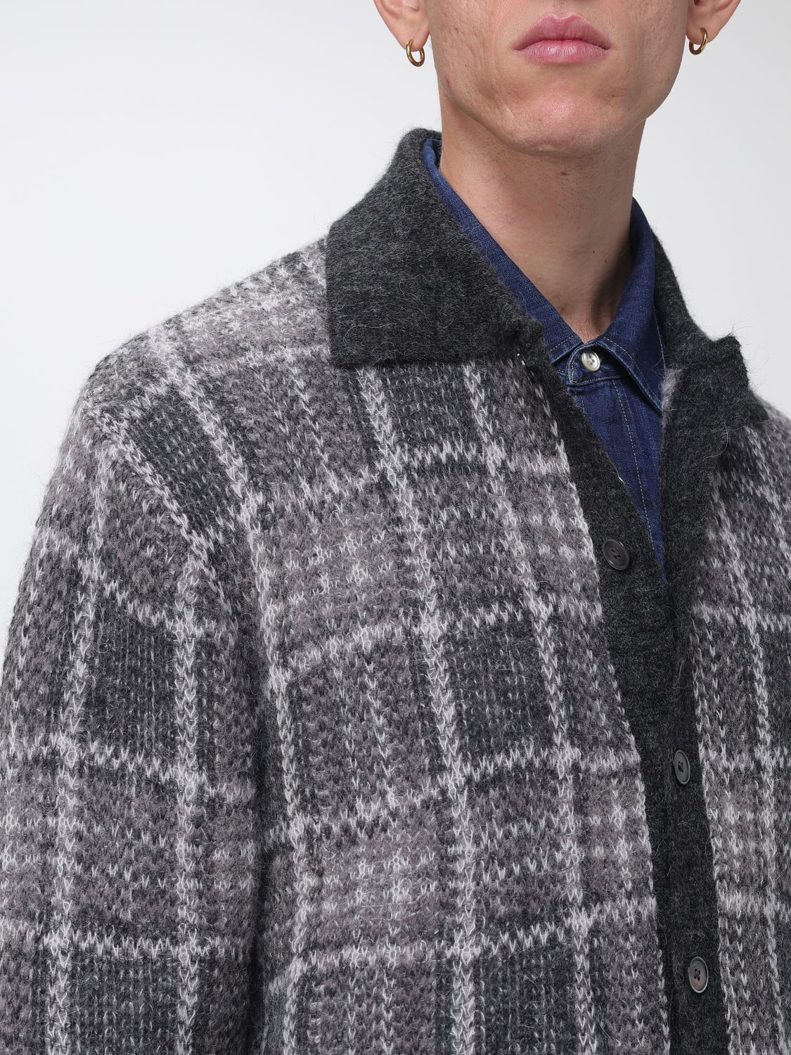 Tartan Polo-Style Cardigan in an Alpaca and Wool Blend