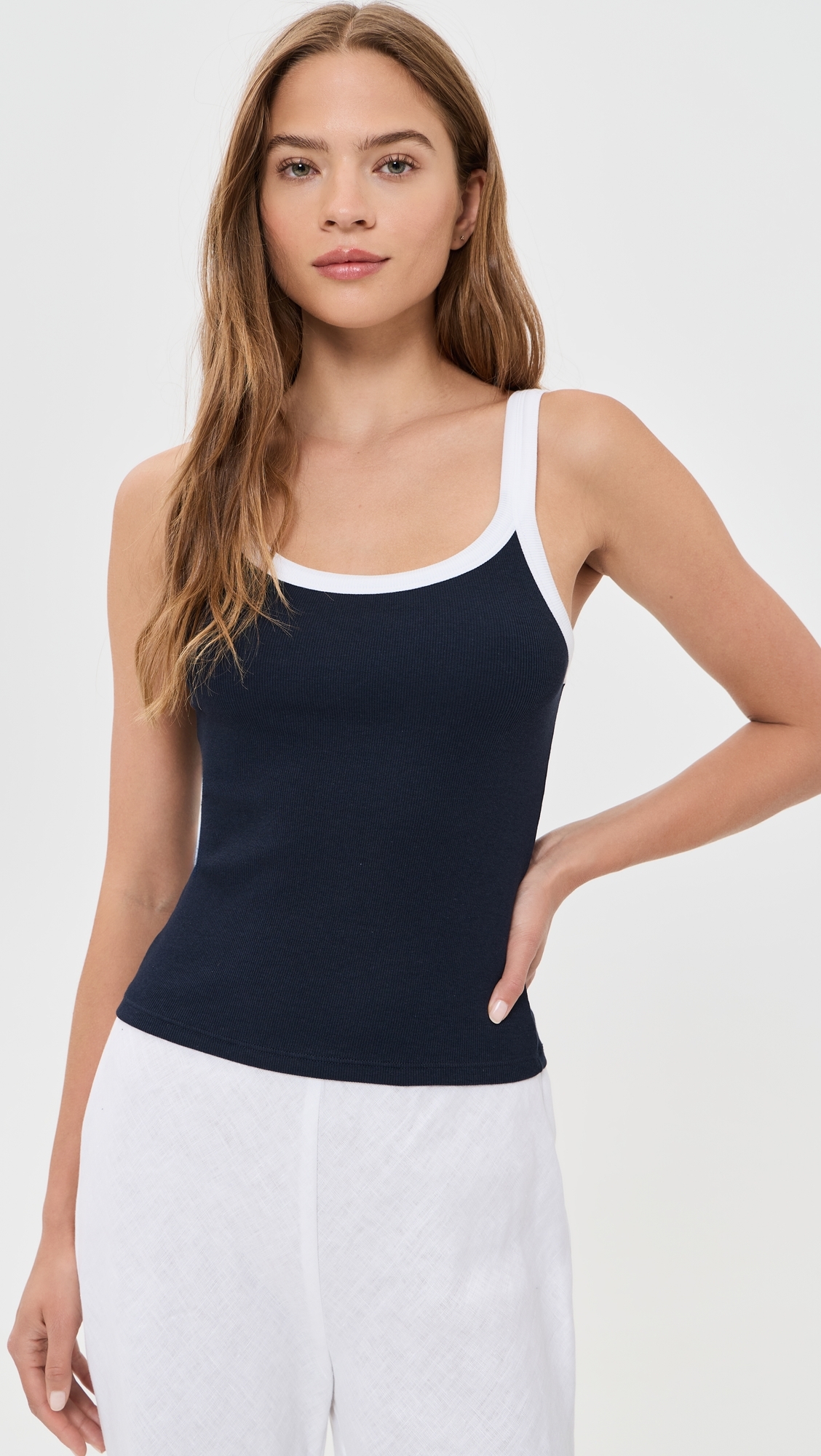 Belle Tank Top Navy/White