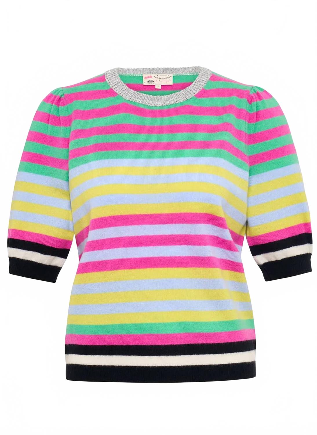 Women's Short Sleeve Stripe Pullover Sweater In Multi