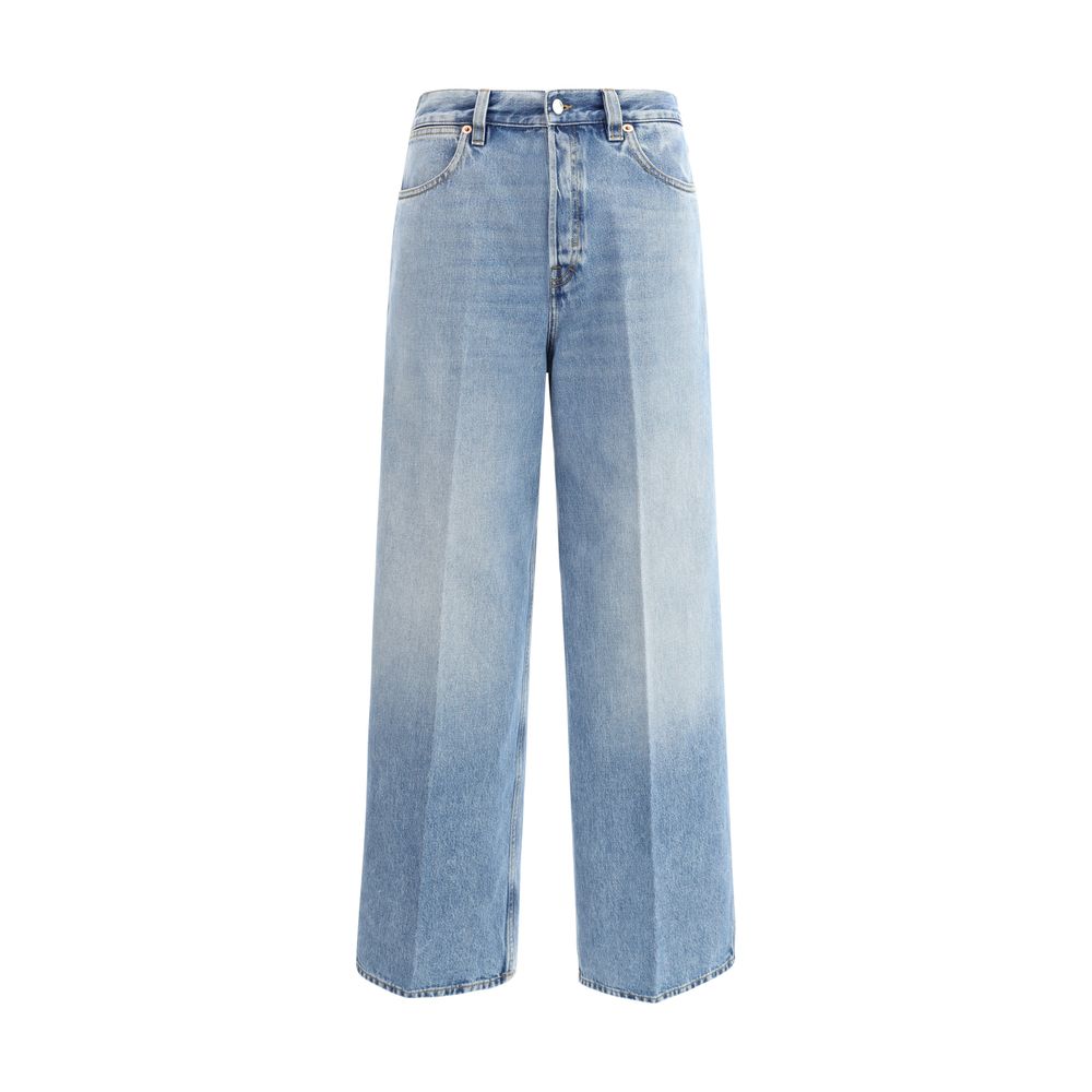 Wide-Leg Light Wash Jeans — Blue
