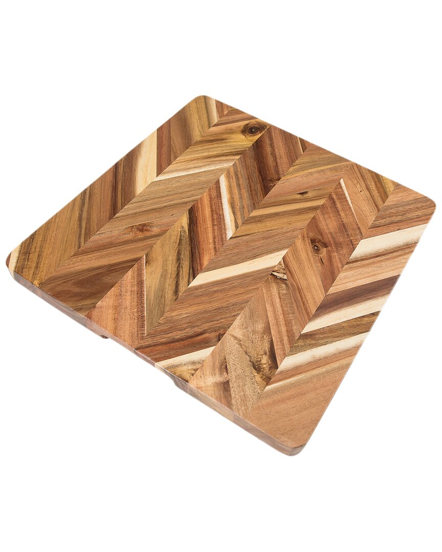 International Acacia Herringbone Square Cutting /Serve Board With Inset Handles