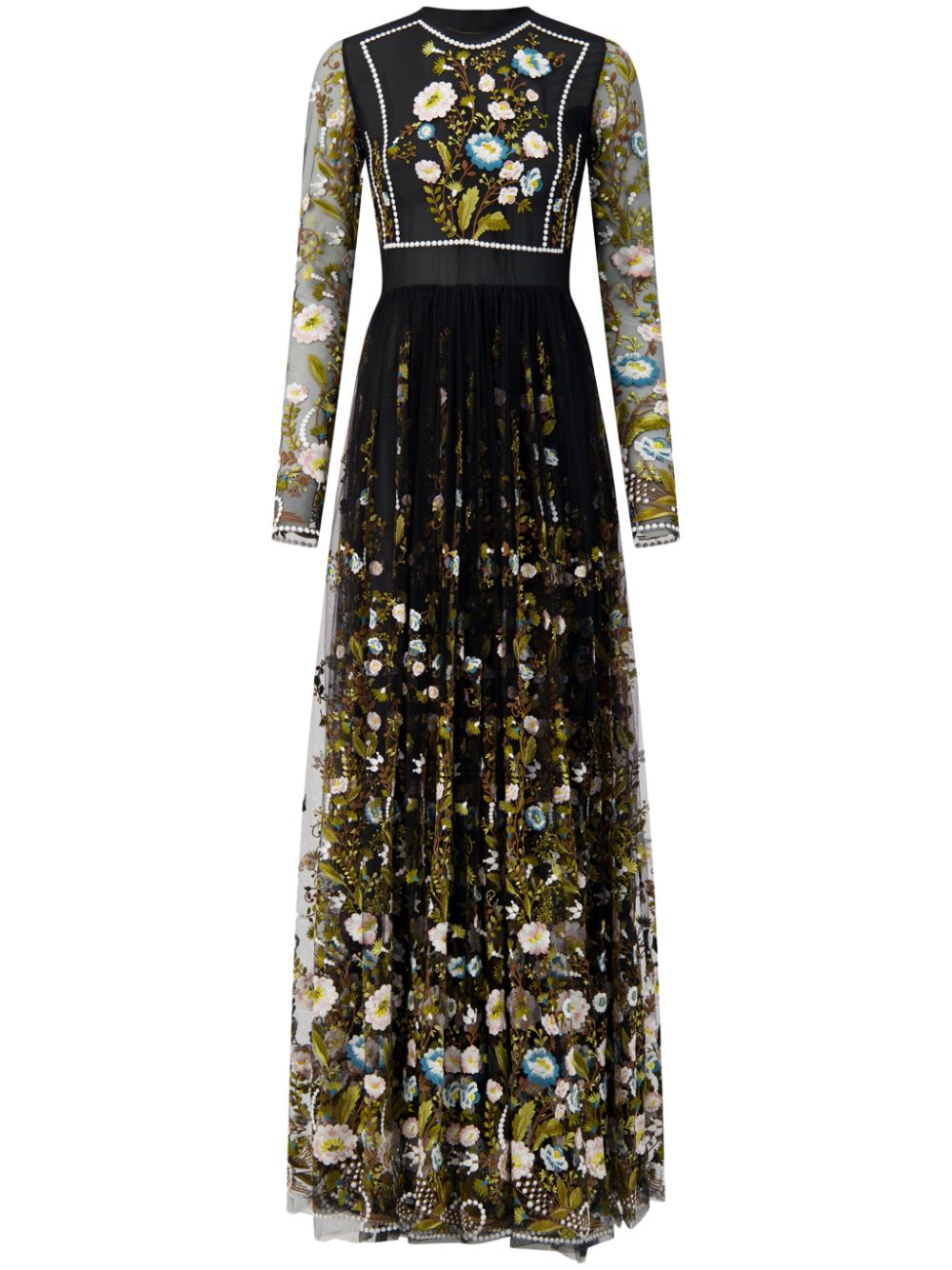 Ramages-embroidered silk-tulle gown - Black