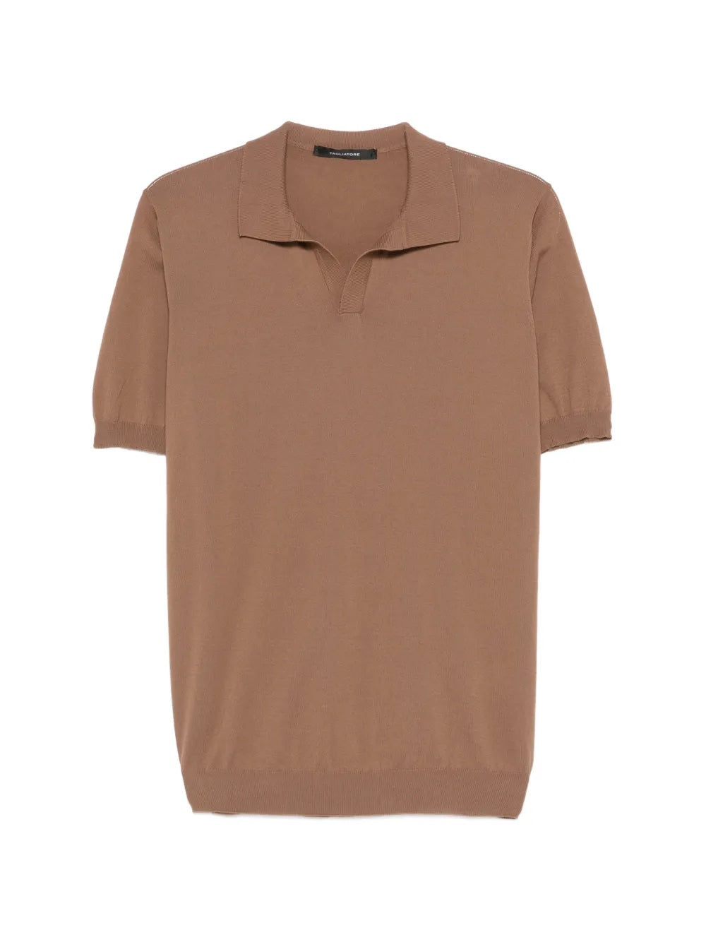 Polo Collar Split Neck Short-Sleeve T-Shirt with Ribbed Cuffs and Hem (Size 48)