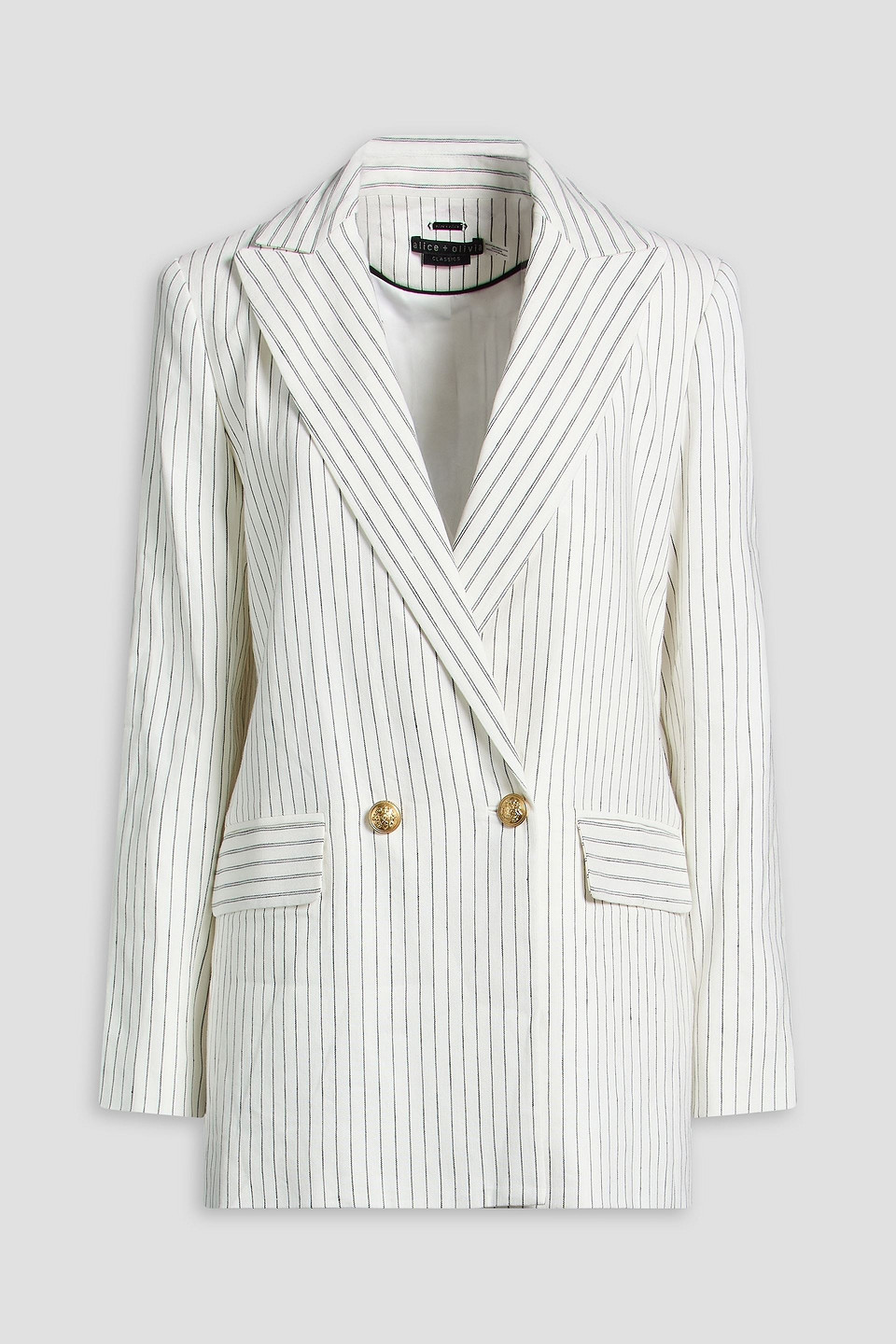 Alice Olivia - Arias double-breasted striped linen-blend blazer - White - US 10