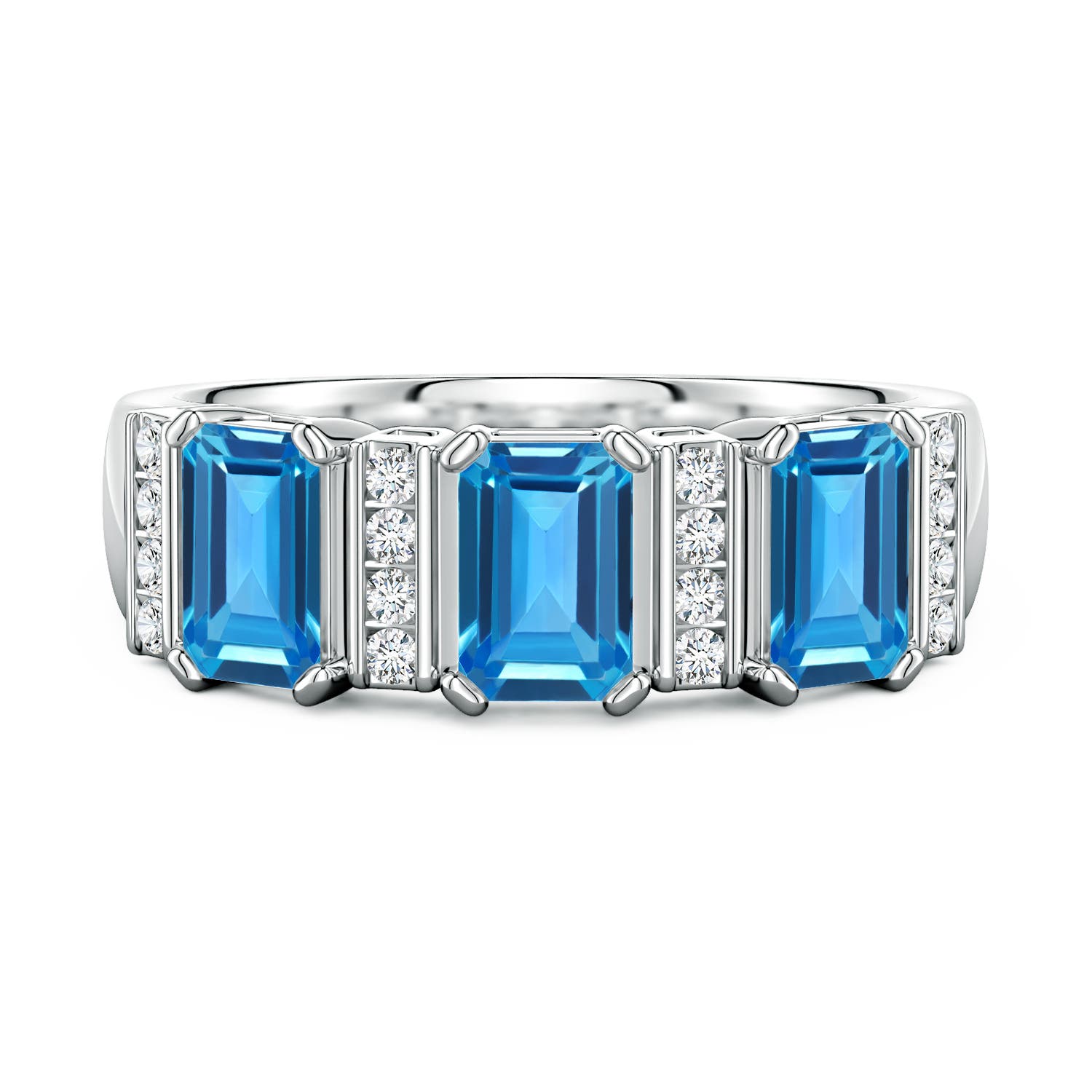 Lee Harris x Angara 2.11 CTW Swiss Blue Topaz and Diamond Modern Art Deco Inspired Semi Eternity Ring in Platinum