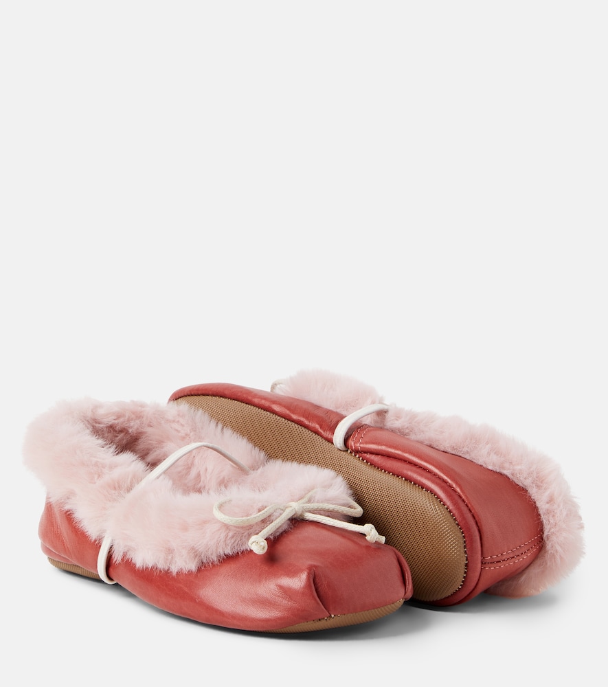 PèPè Shearling-trimmed leather ballet flats