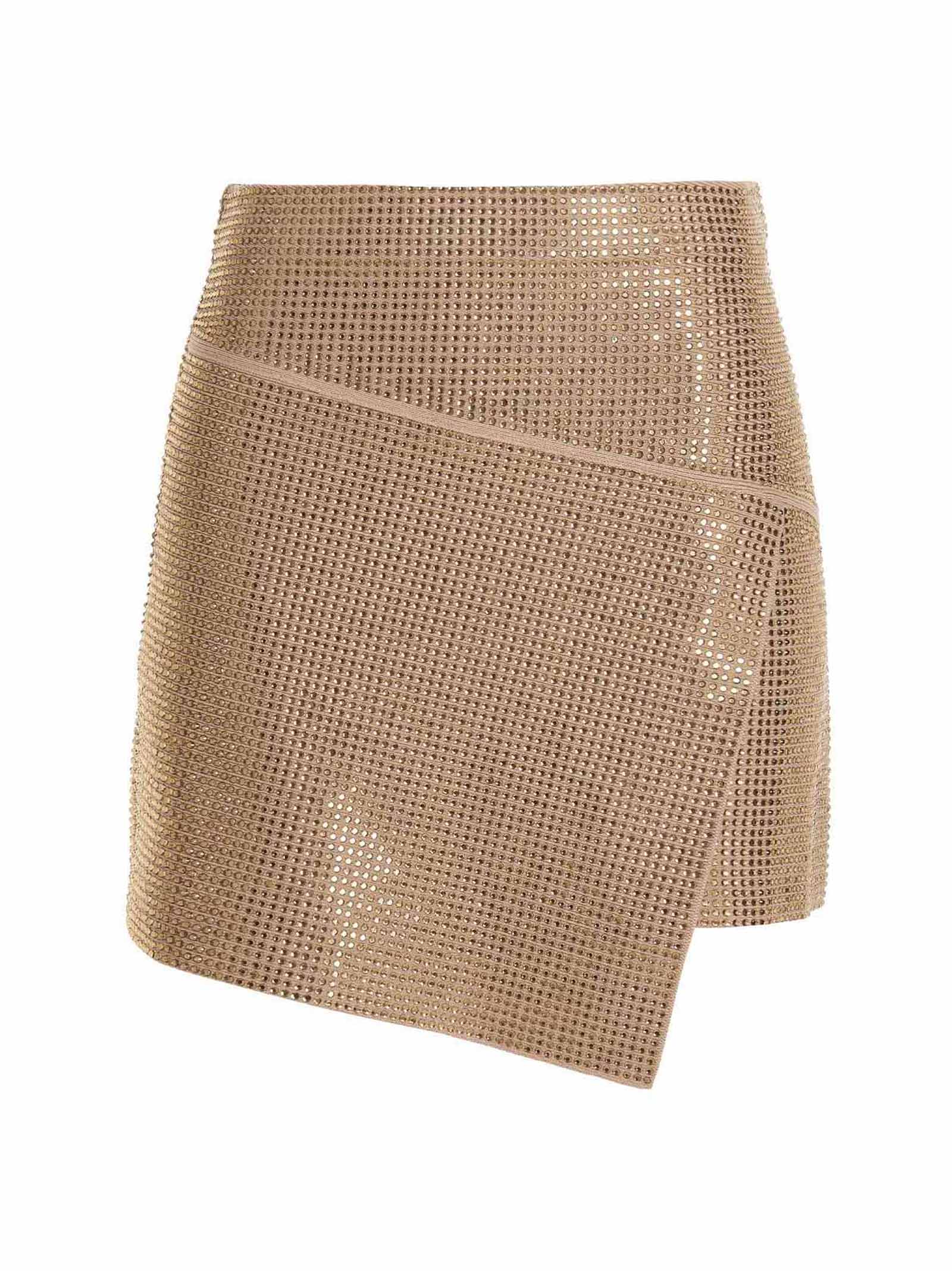 Sequin-Embellished Viscose Skirt — Beige