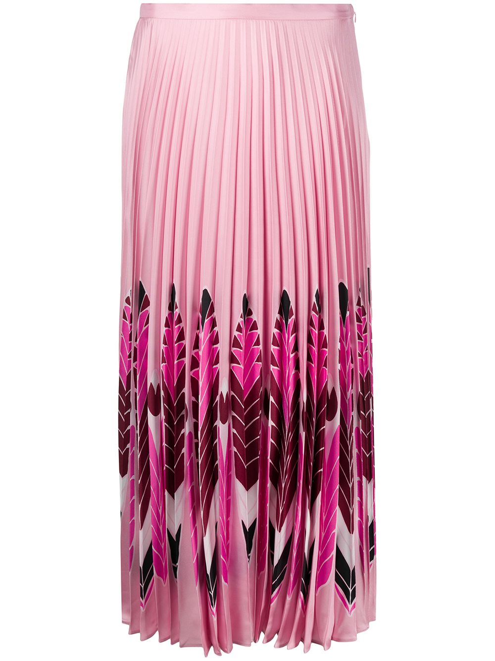 Feather print pleated midi skirt - Pink