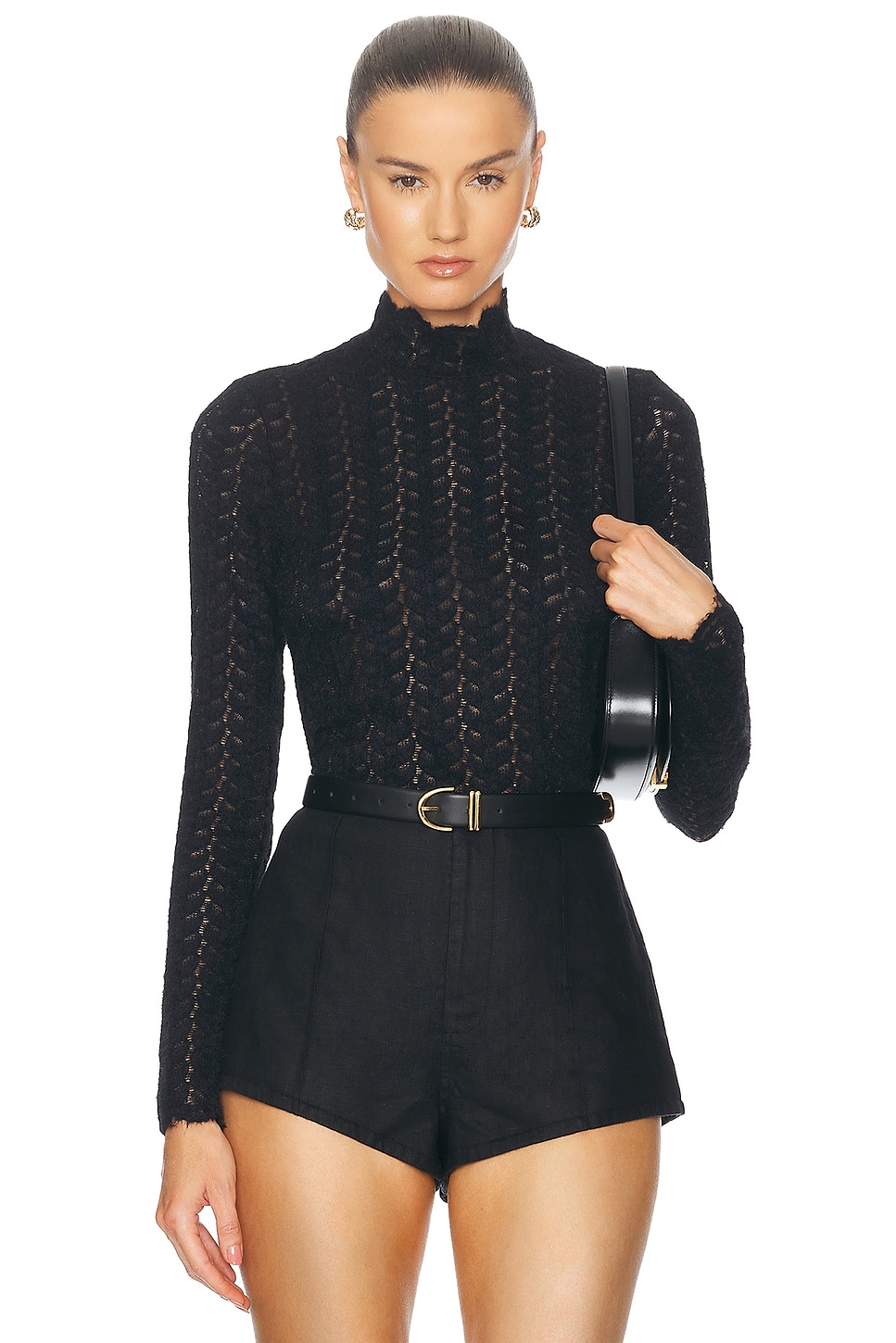 SABLYN Hailey B Cropped Mock Neck Longsleeve Top in Black - Black.  XS also in L