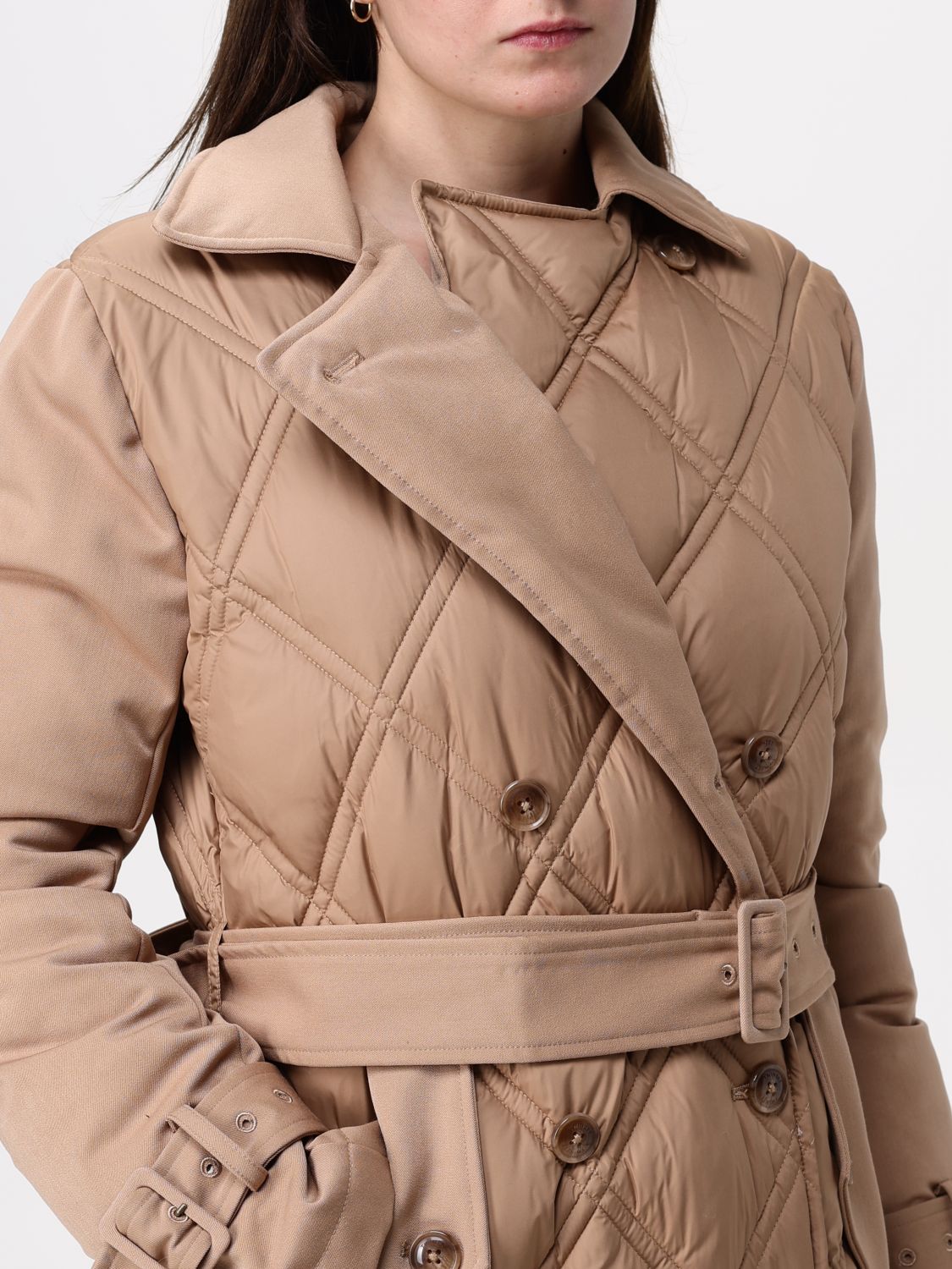 Double-breasted quilted puffer jacket - Neutrals