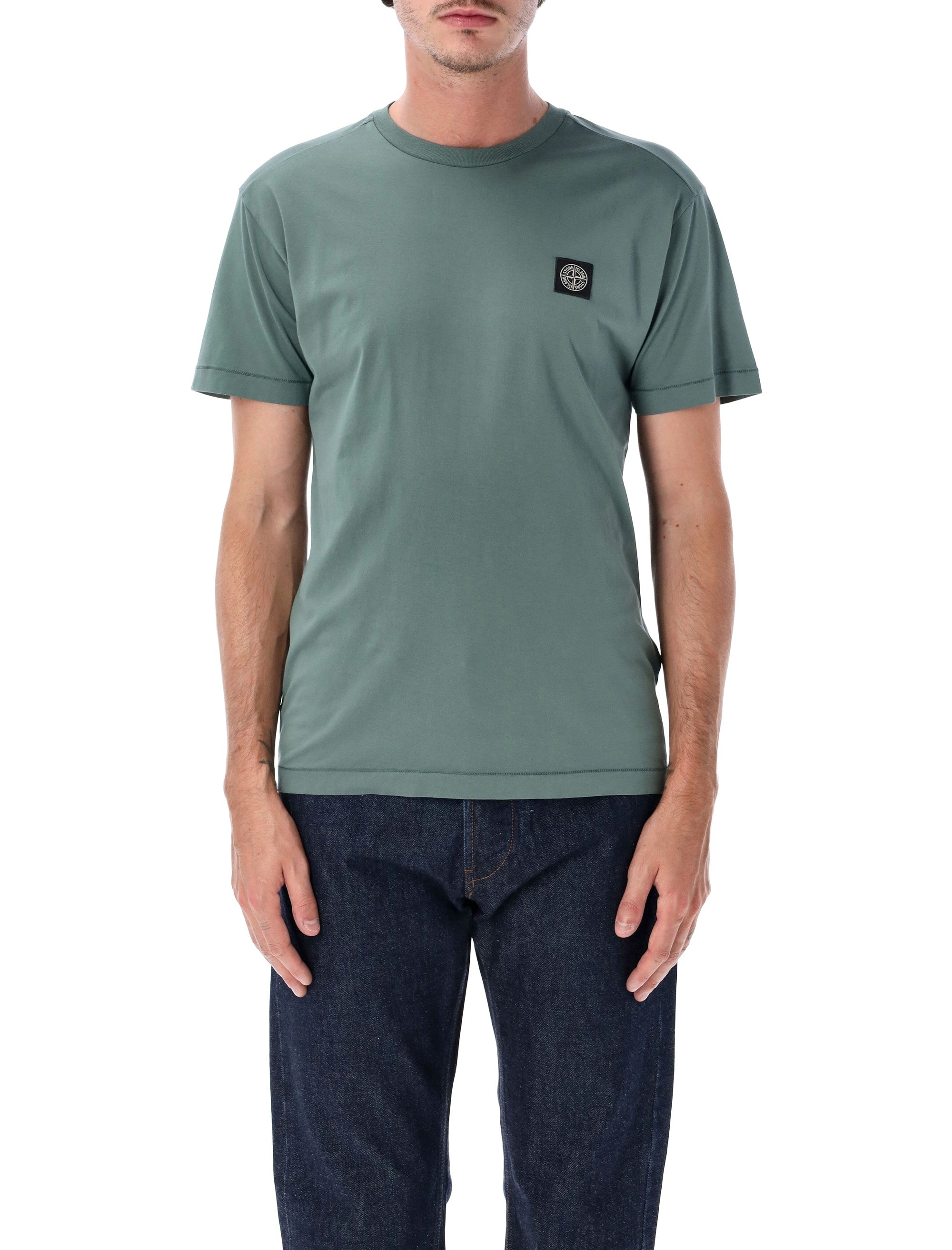 Compass Patch Mini Cotton T-Shirt with Chain Stitch Finish