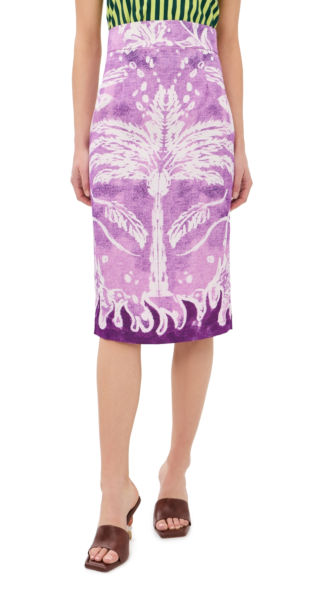 Printed Pencil Skirt Purple Palm And Nature