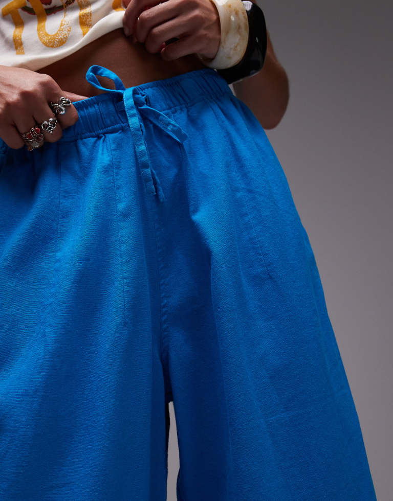 Topshop Womens linen balloon trouser in turquoise - Sky Blue - X-Sma