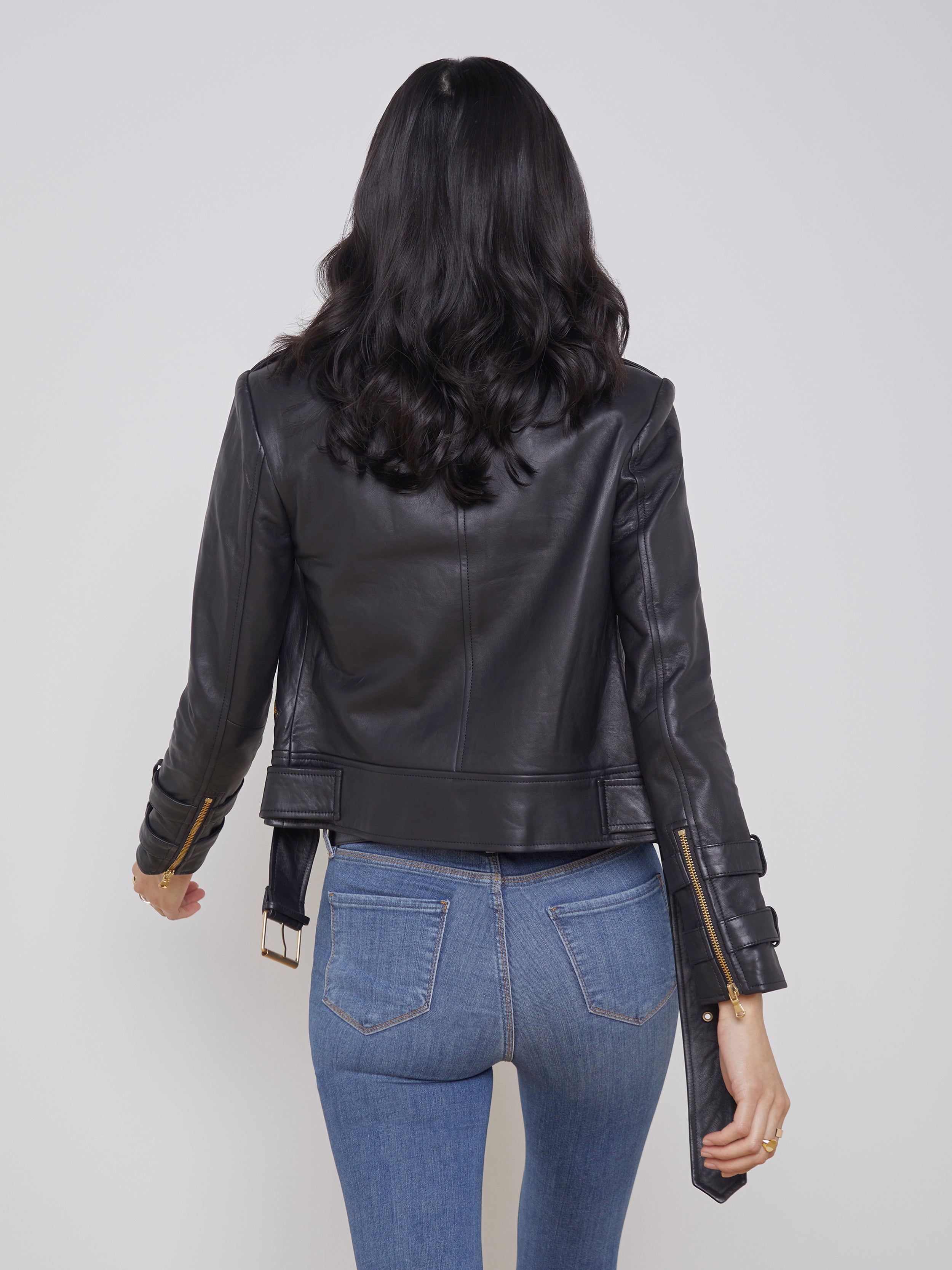 Billie Belted Leather Jacket In Black