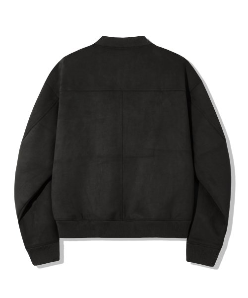 Two Pocket Button Suede Bomber Jacket_Black