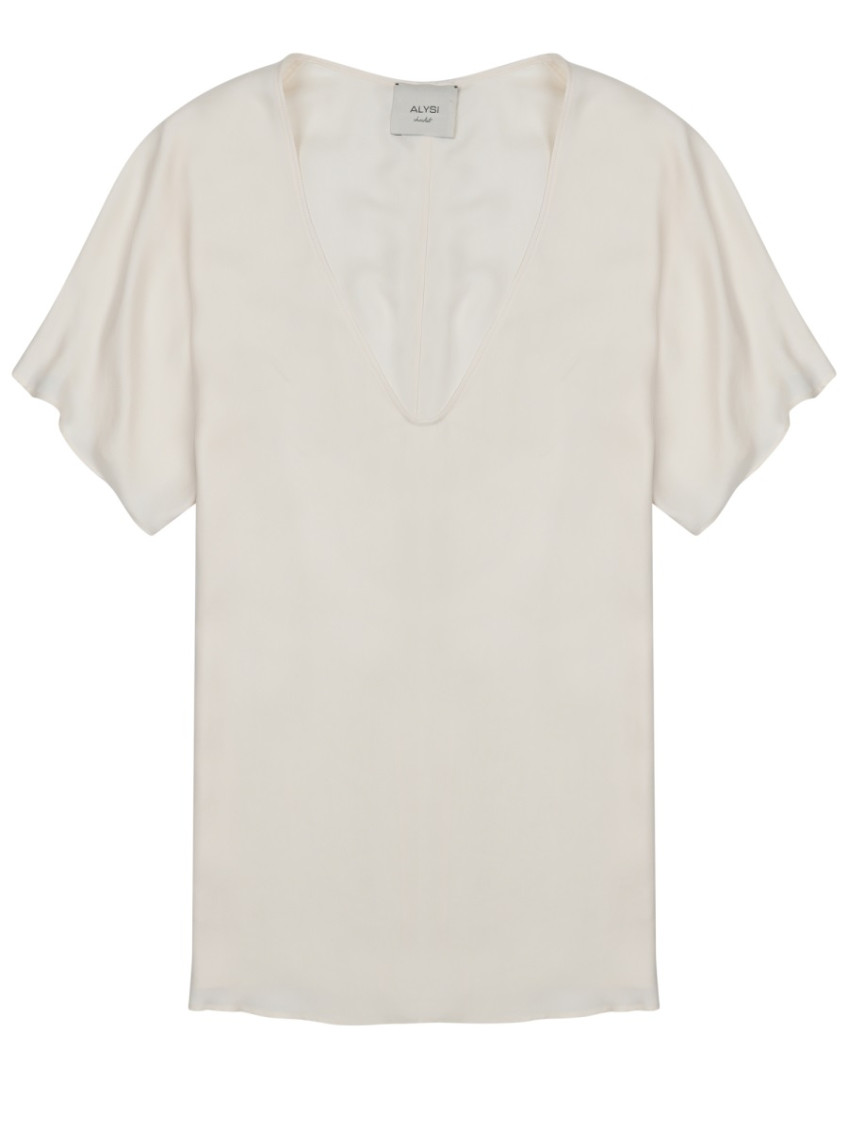 Off White Solid V Neck Top