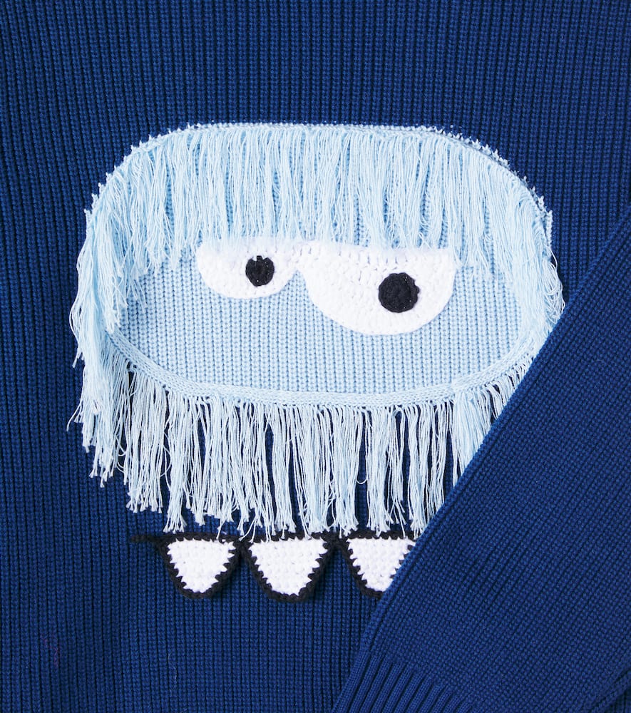 Fringed ribbed-knit cotton sweater