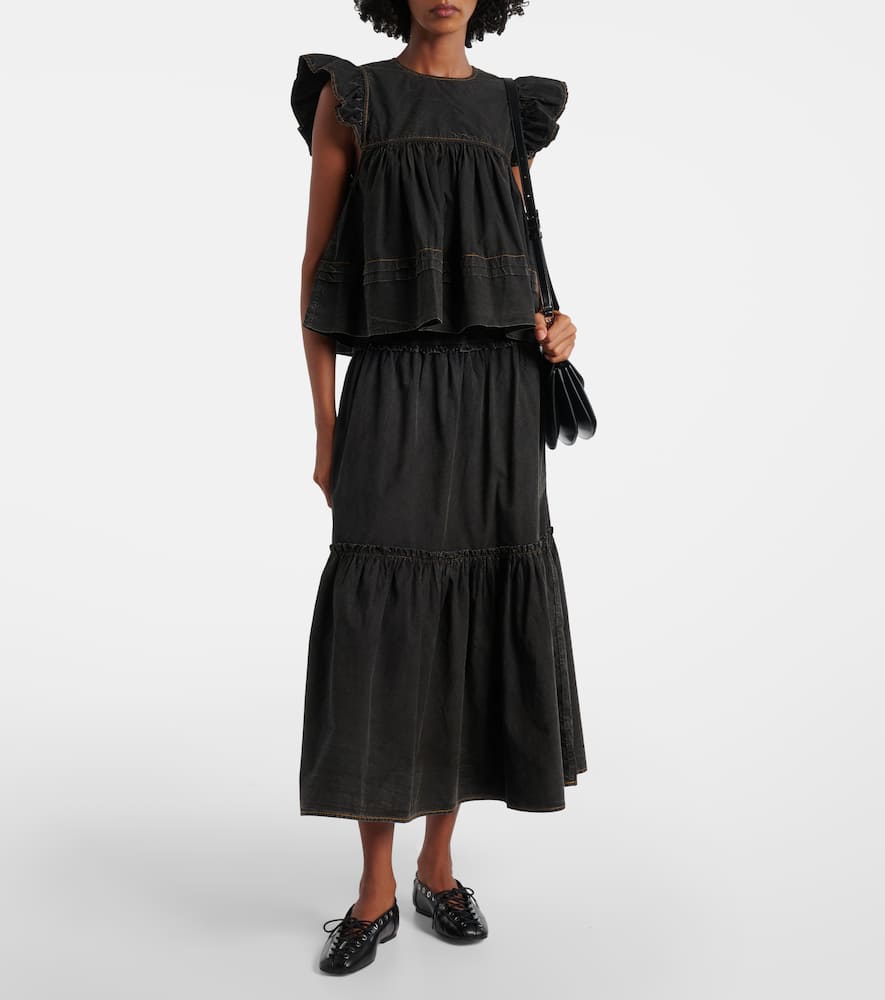 Smocked tiered cotton maxi skirt