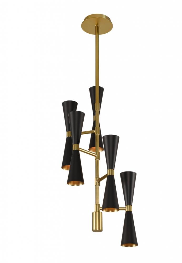 Milo 10-Light Mid-Century Modern Chandelier in Black and Vintage Bra