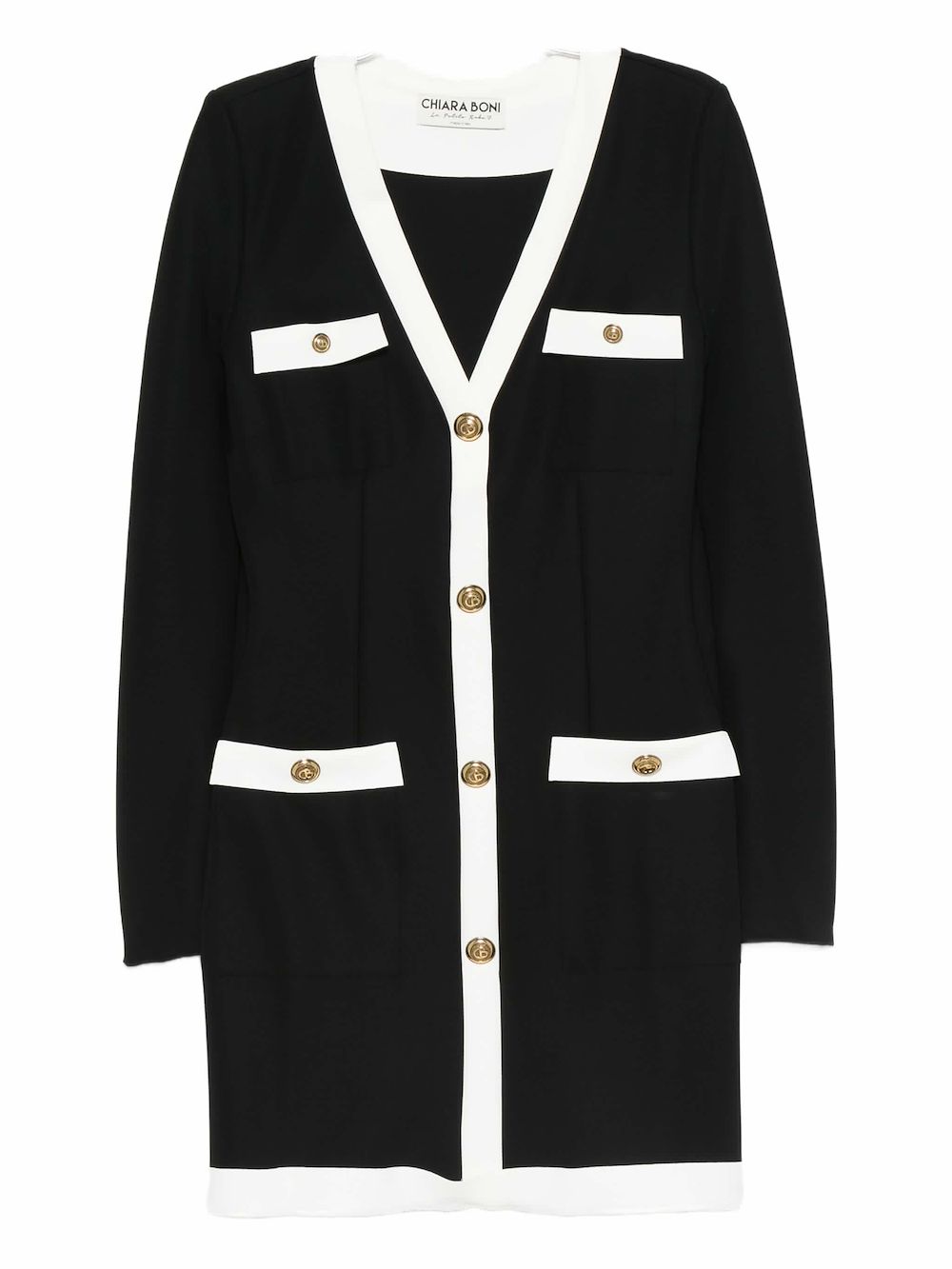 Buttoned-up V-neck dress - Black