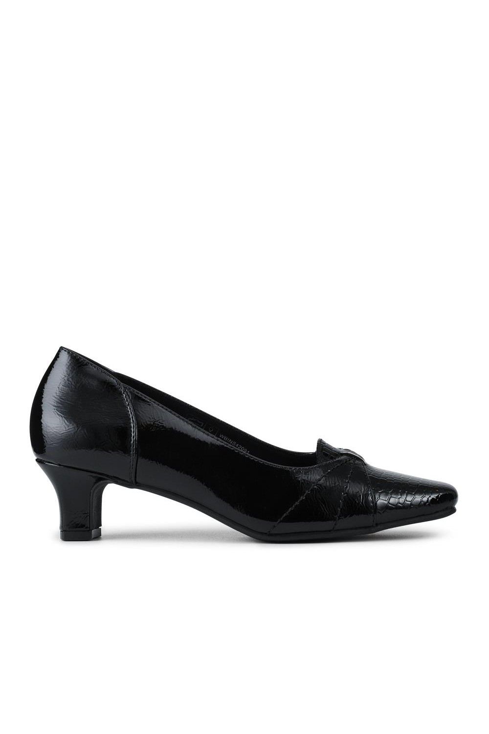 Pavers Smart Kitten Heel Court Shoes In Jet Black