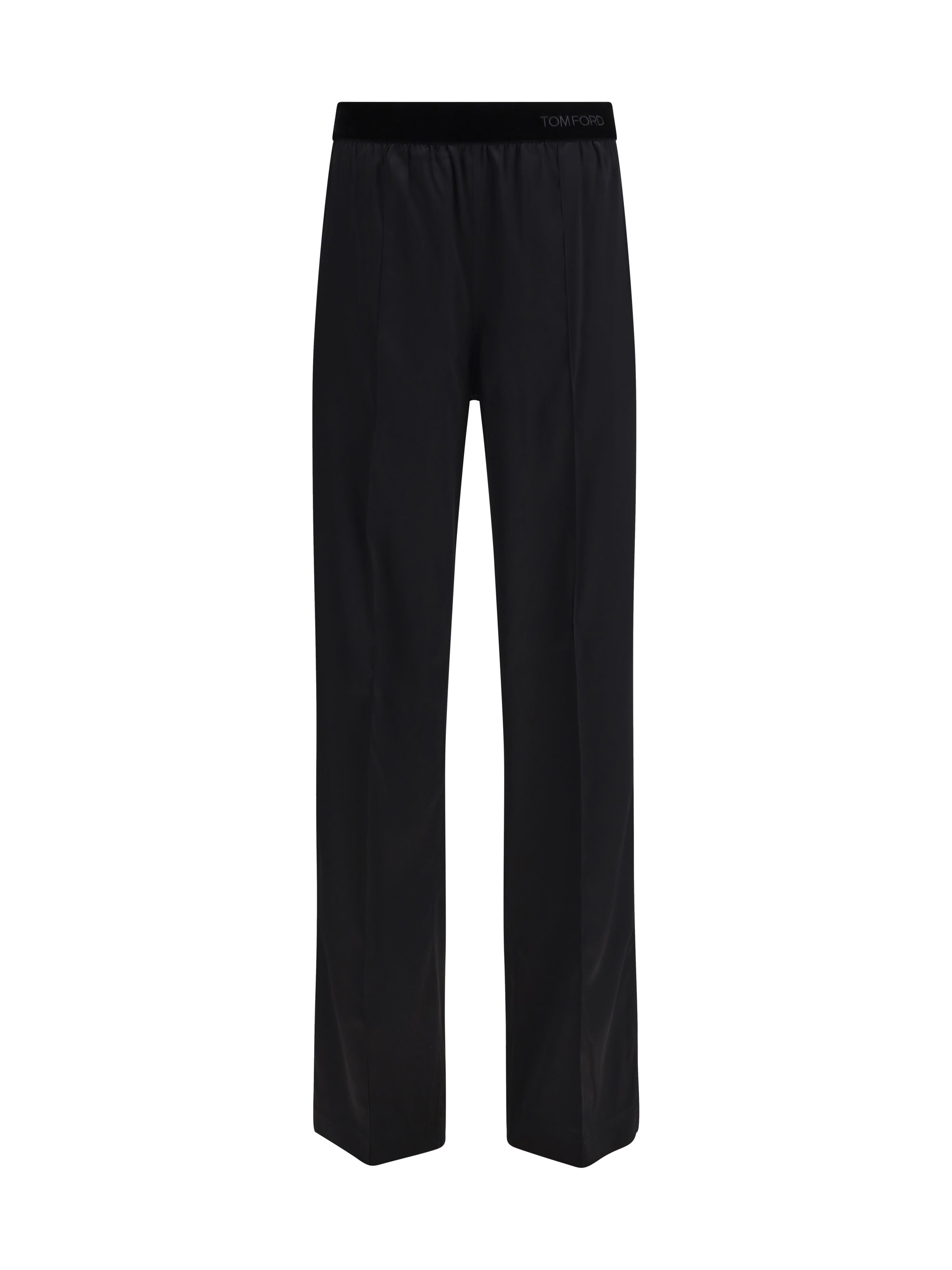 Stretch Silk Satin Trousers — Black