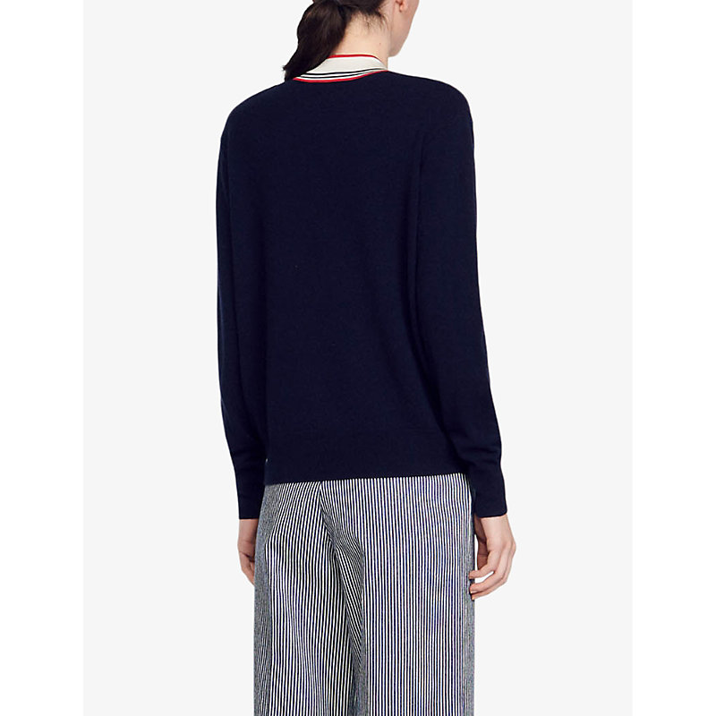 Womens Bleus V-neck Relaxed-fit Wool and Cashmere-blend Jumper