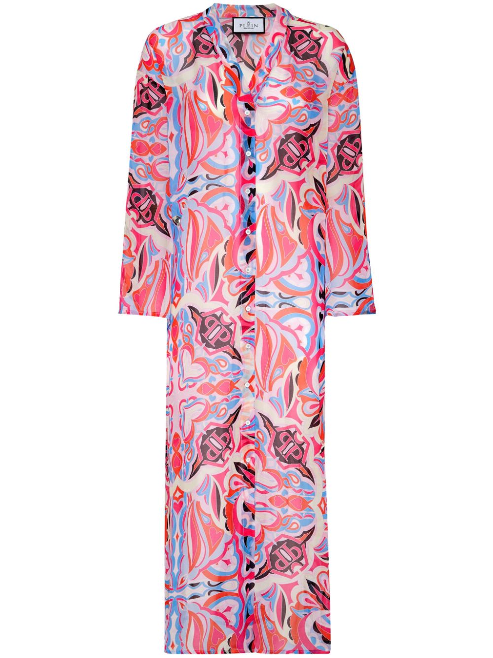 Graphic-print silk kaftan dress - Blue