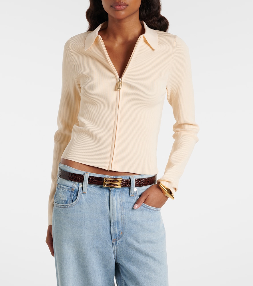 Mila ribbed-knit zip-up top