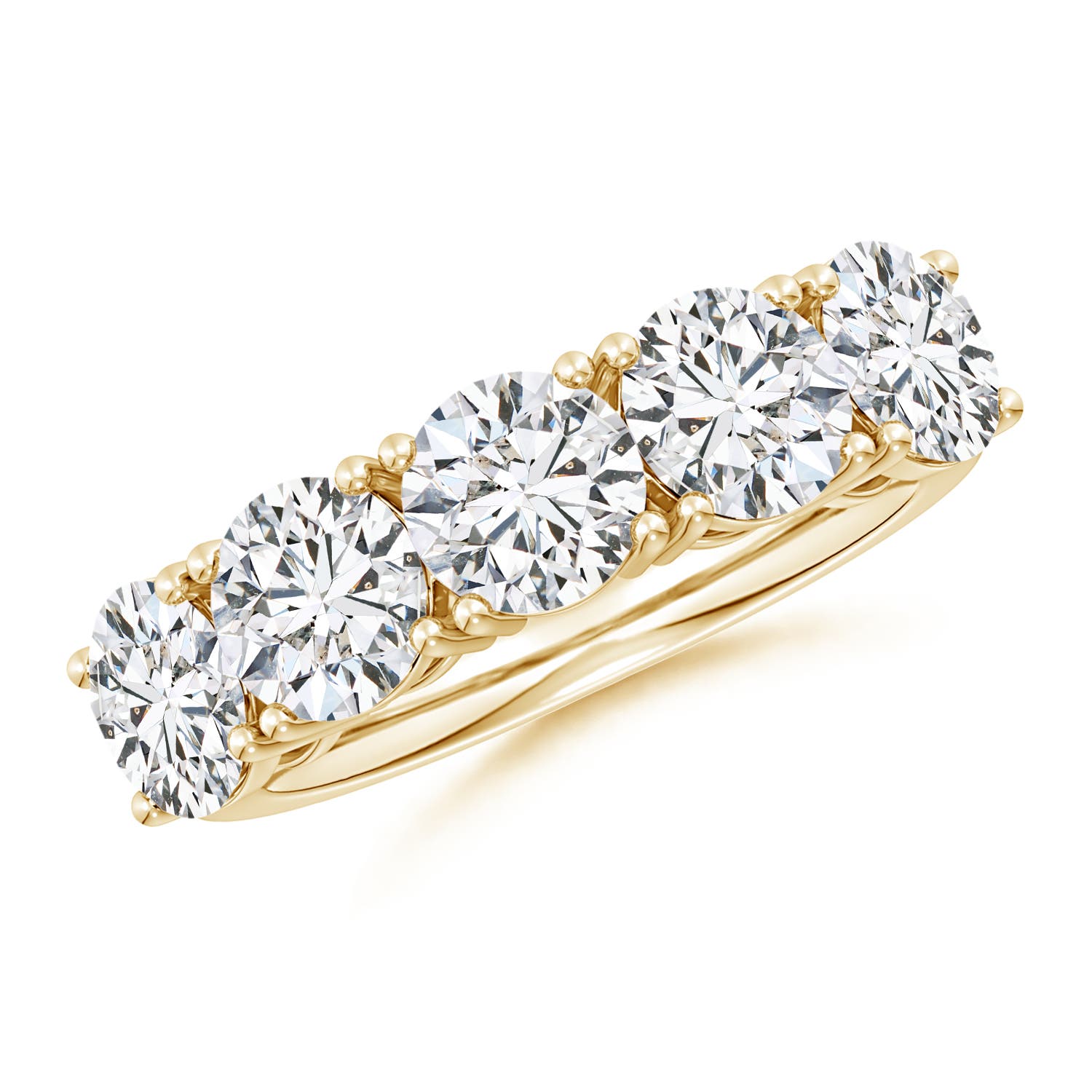Angara 4.0 Carats Prong-Set Round Diamond Five Stone Wedding Ring in 18K Yellow Gold