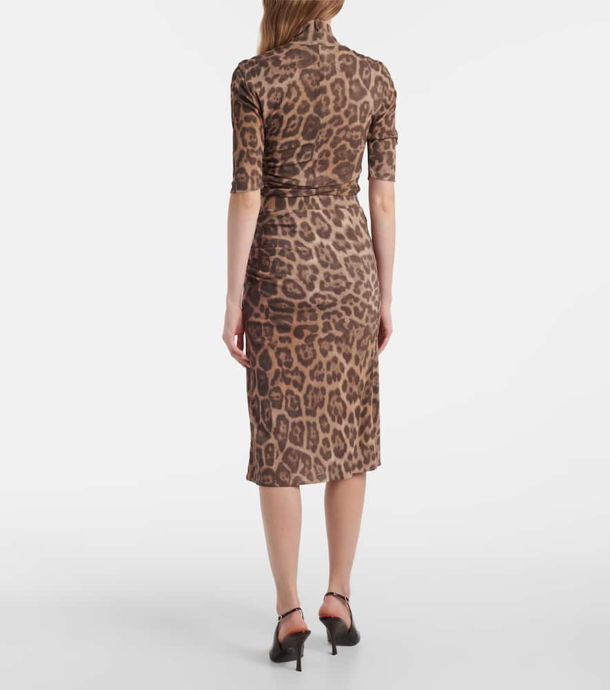 Leopard-printed ruched midi skirt