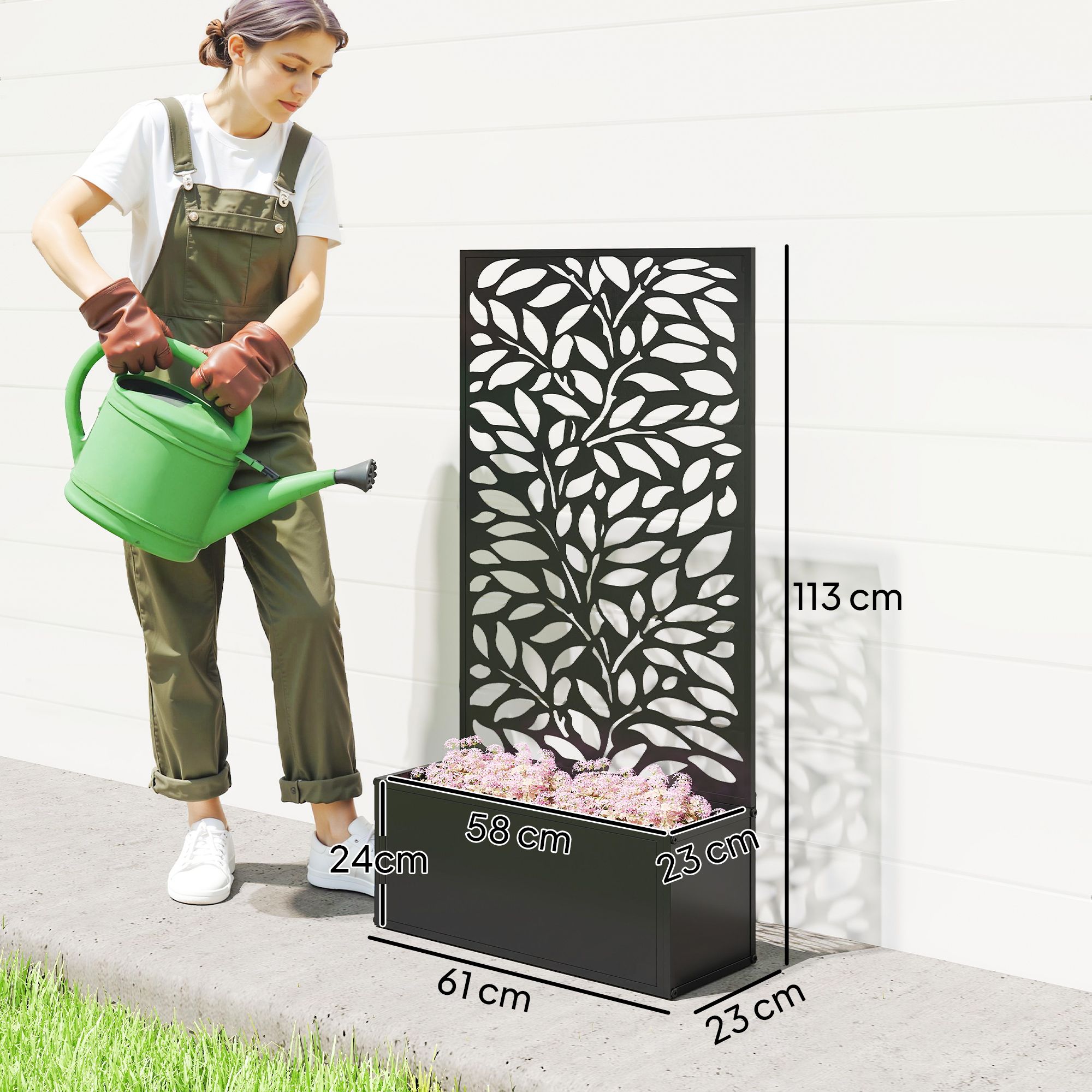 Outsunny Metal Raised Garden Bed With Trellis, Outdoor Elevated Planter Box In Black