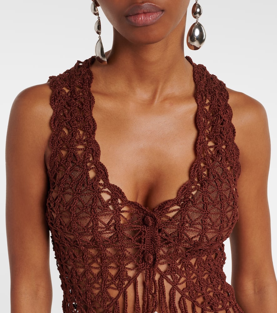 Crochet fringed cotton crop top