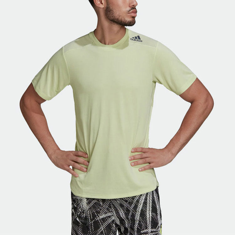 Men's Solid Color Logo Printing Round Neck Short Sleeve Green T-Shirt