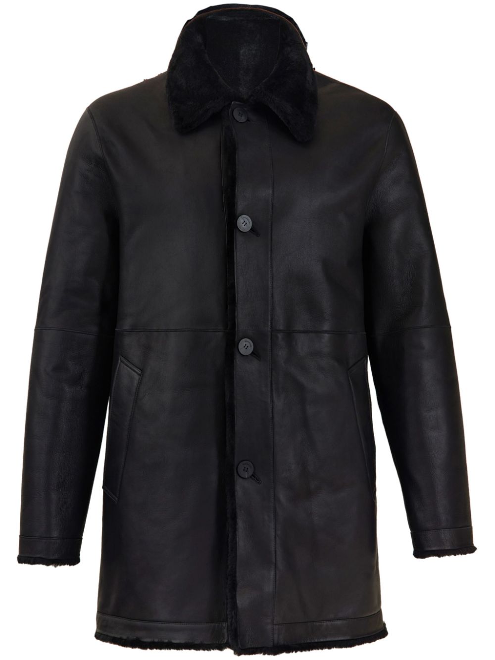 Shearling-collar coat - Black