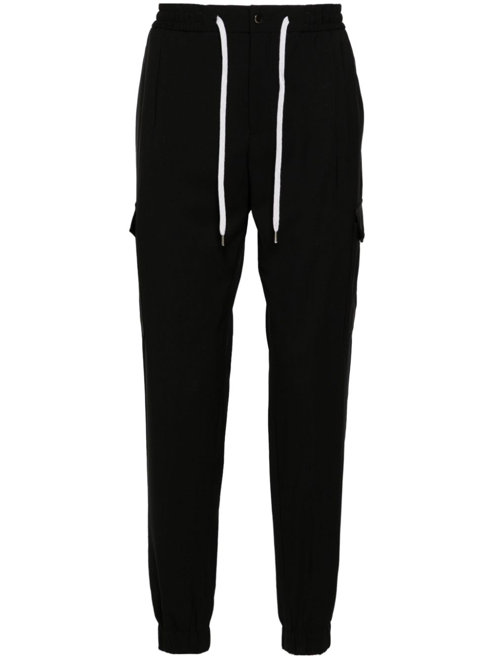 Drawstring-waist tapered-leg trousers - Black