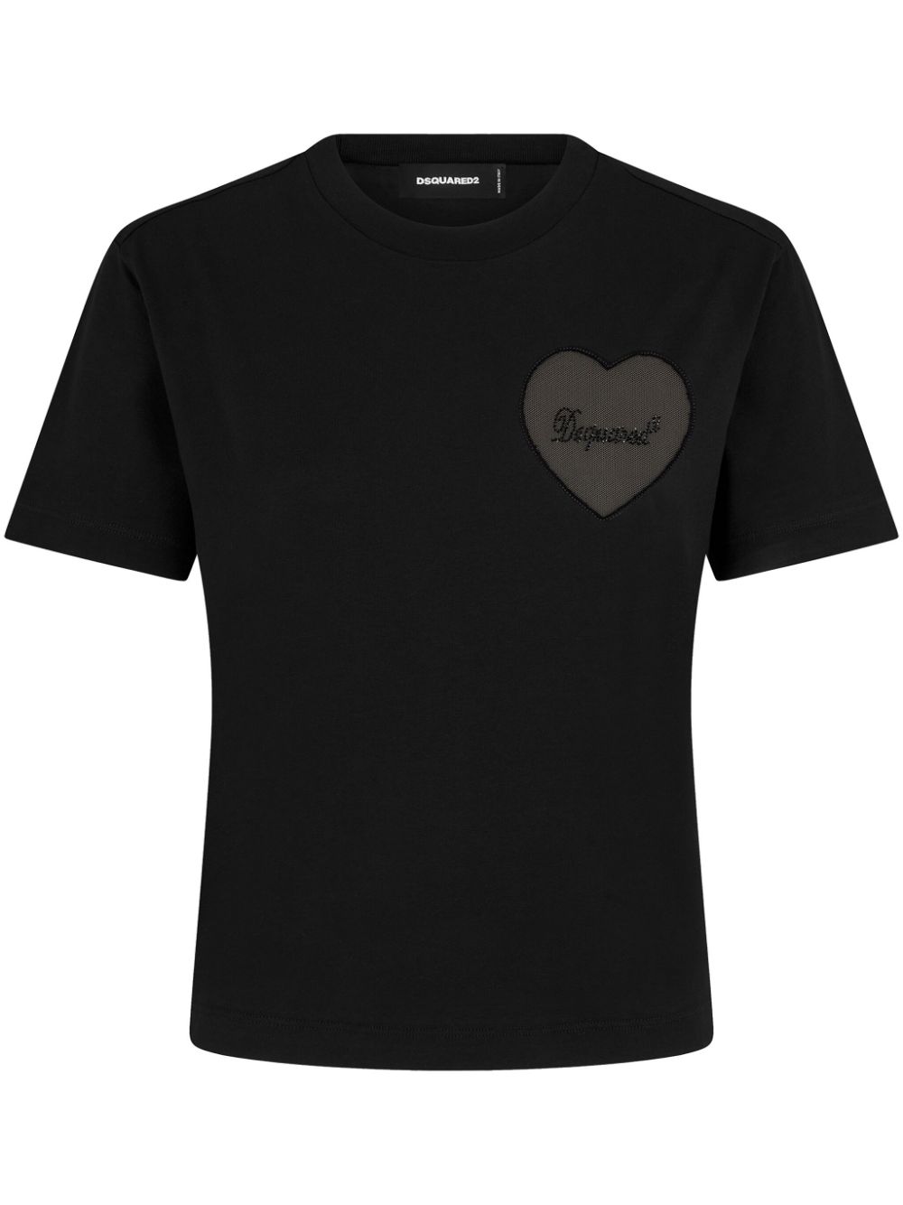 Heart-Appliqué Cotton T-shirt — Black