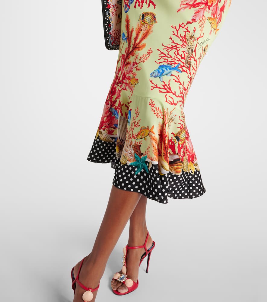 Capri printed silk-blend midi skirt