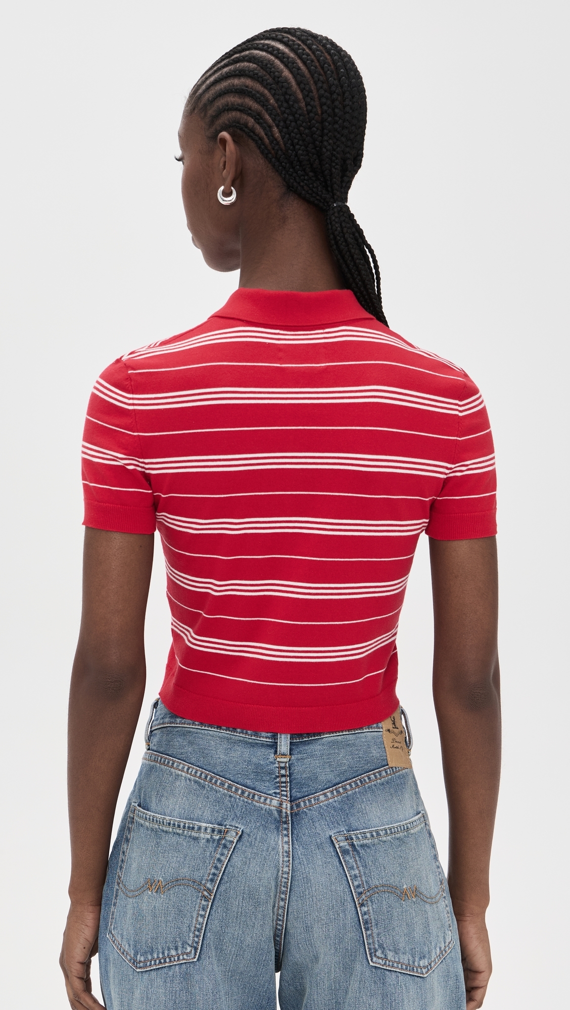 Shrunken Polo Sweater RED AND WHITE STRIPE