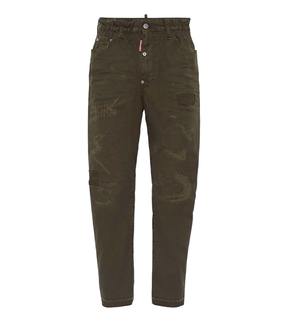 Dark Green Distressed Chinos