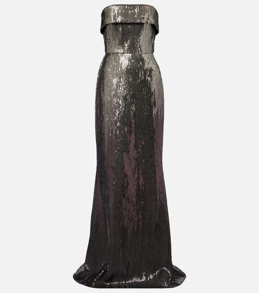 Sequined strapless bustier gown