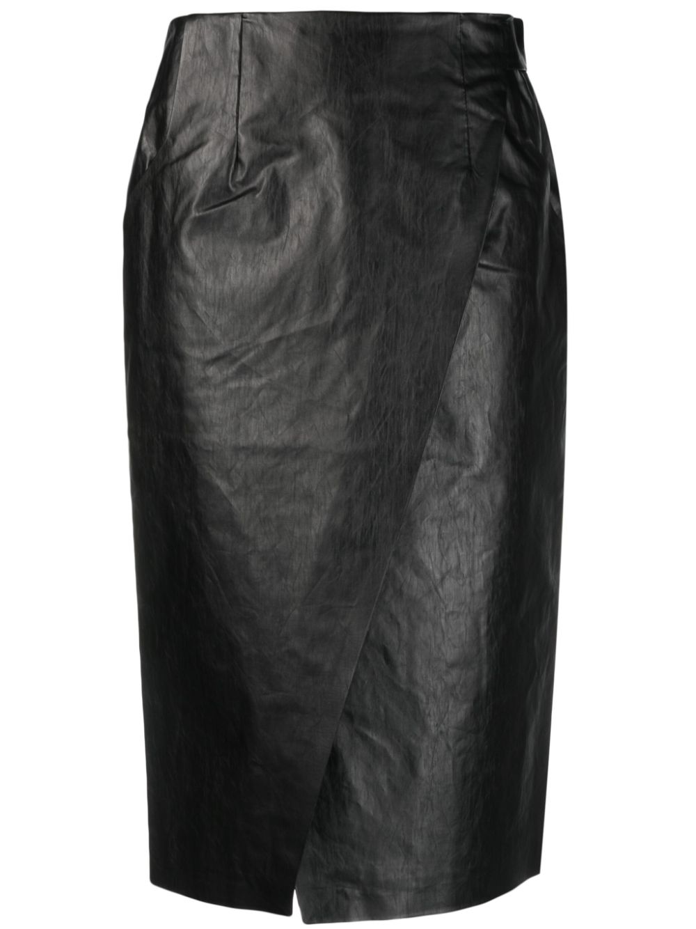 Strap-detail wrap midi skirt - Black