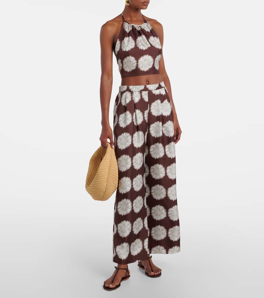Bello printed halterneck silk top