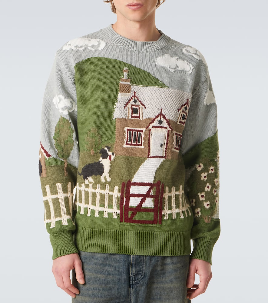 Intarsia cotton and wool sweater