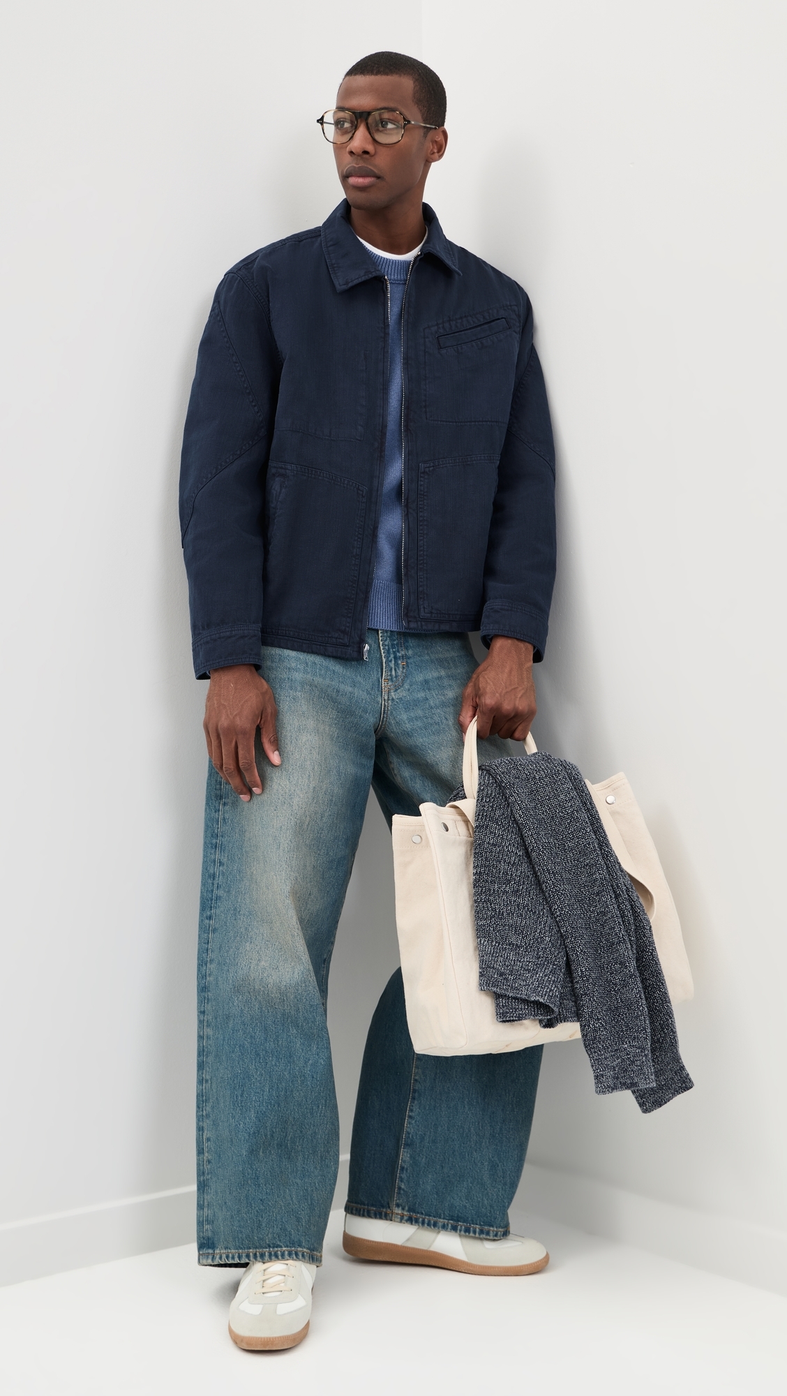 Elijah Zip Jacket In Linen Twill Dark Navy