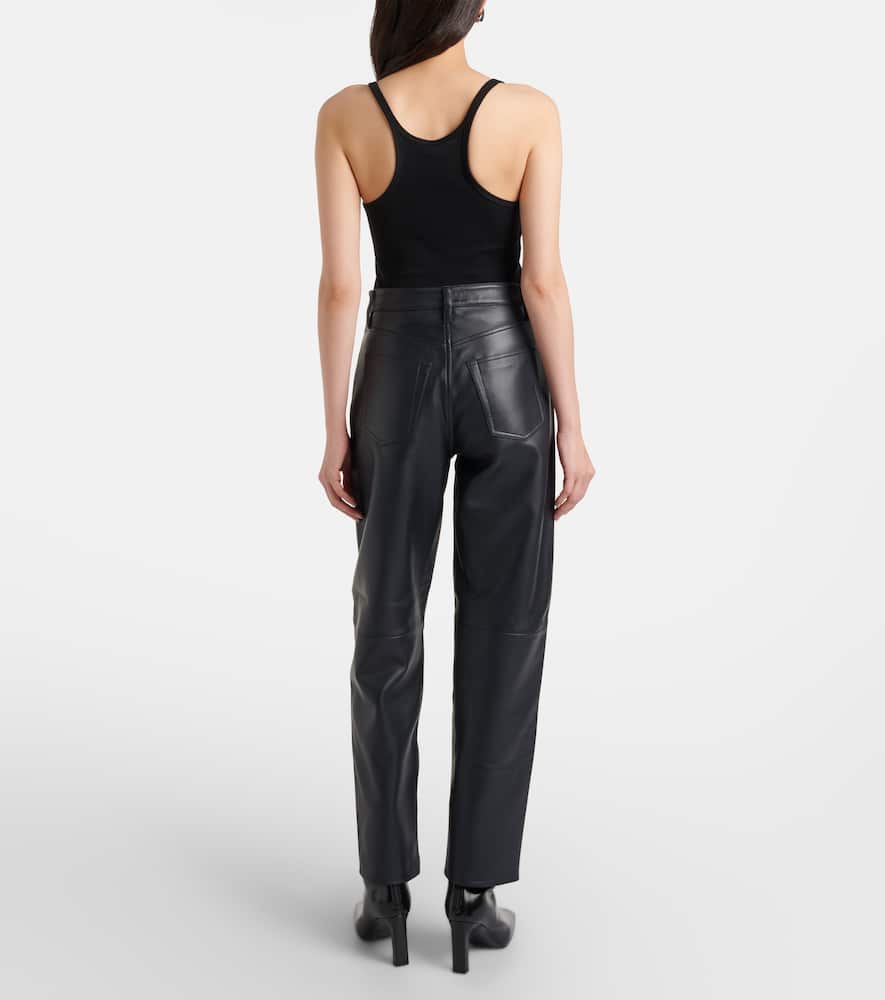 Neat leather straight pants