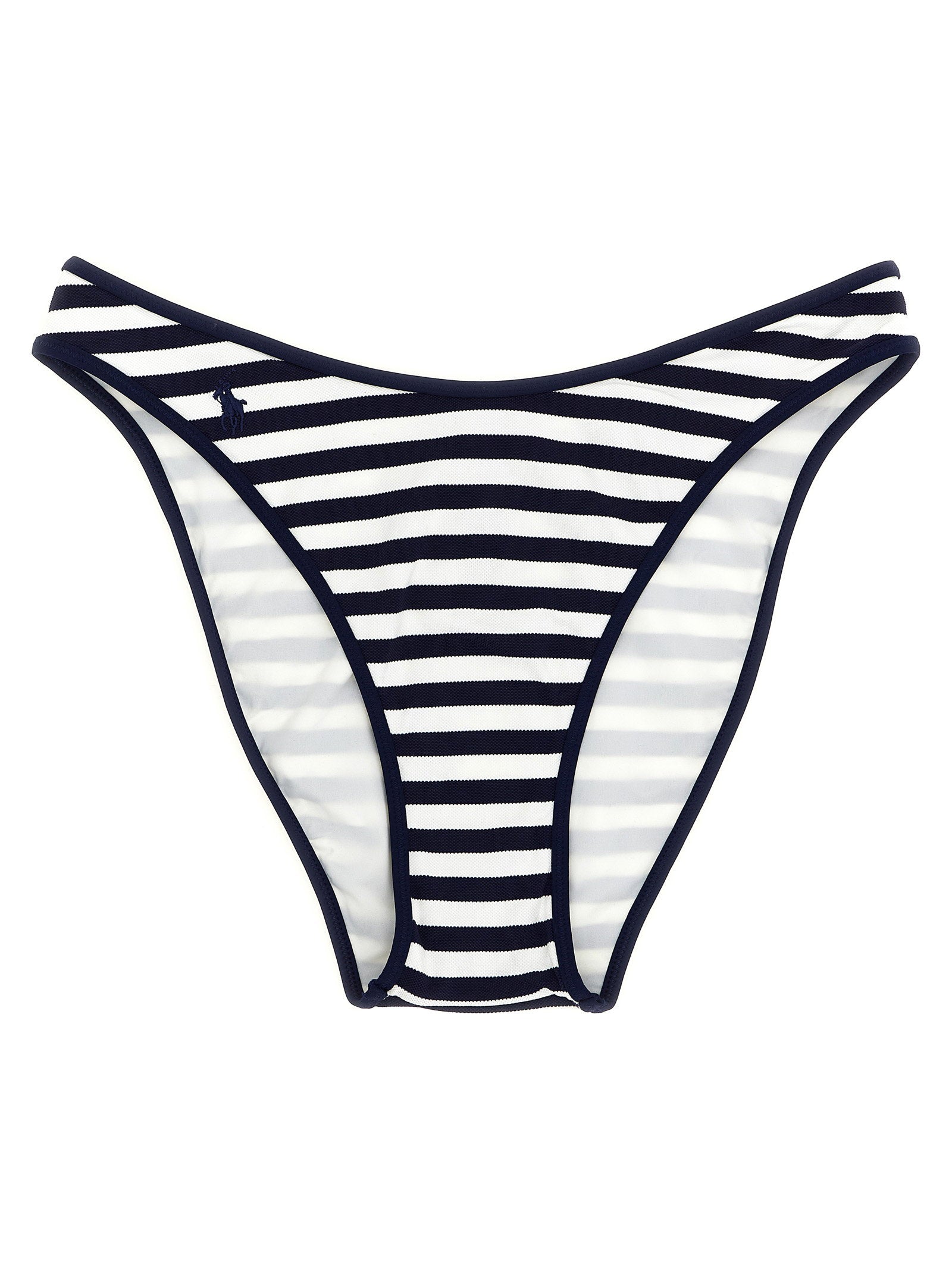 Striped Technical Piqué Bikini Bottoms — Navy